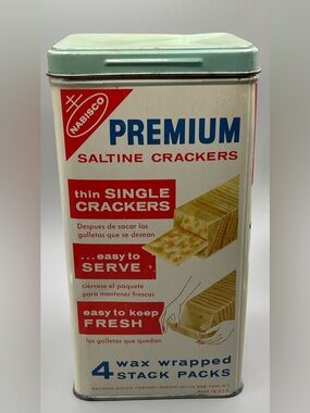 Vintage 1969 Nabisco Premium Saltine Crackers 14 oz Tin Container & Lid USA Made